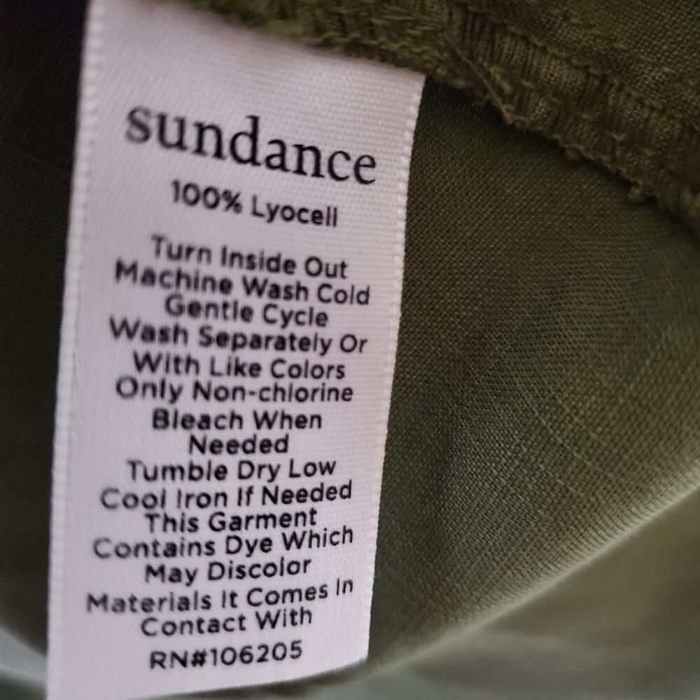 Sundance Green Button Front Drawstring Waist 100%… - image 5